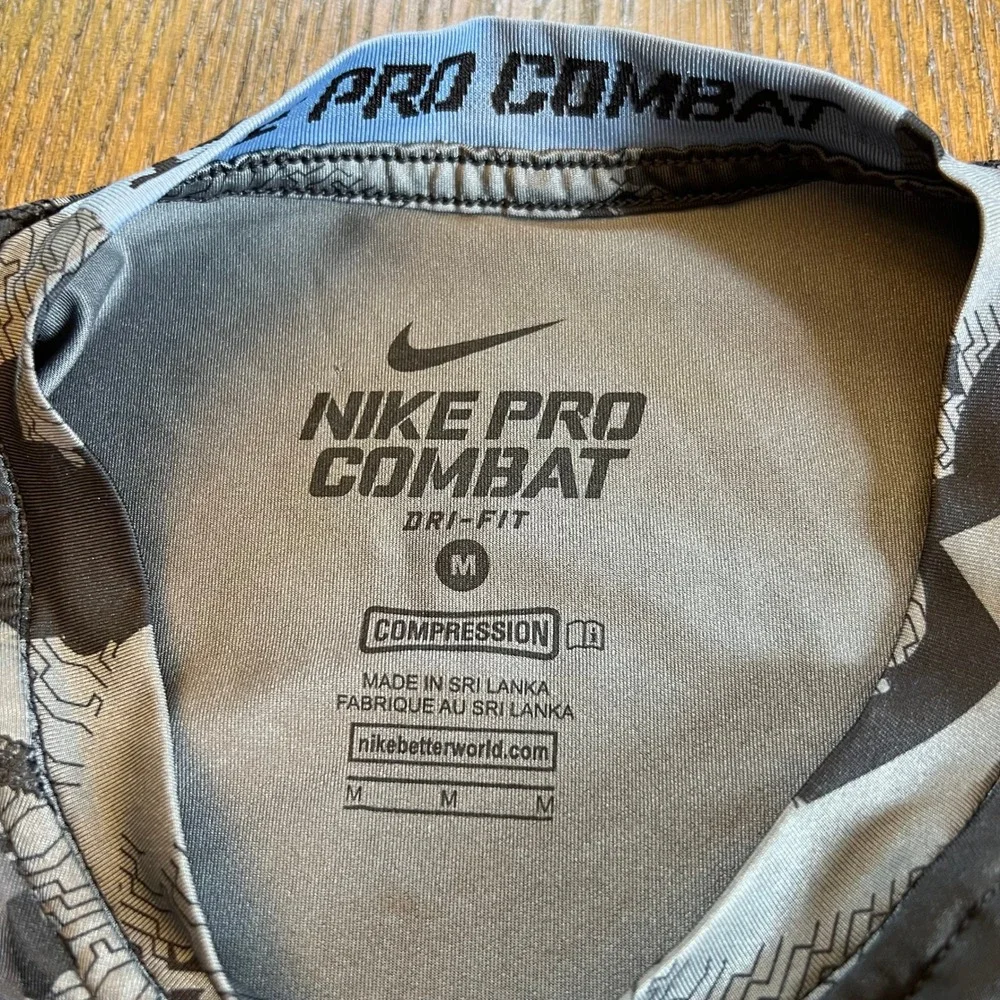 Nike Pro Combat Compression Shirt Polyester Spandex Camo Gray Black Medium